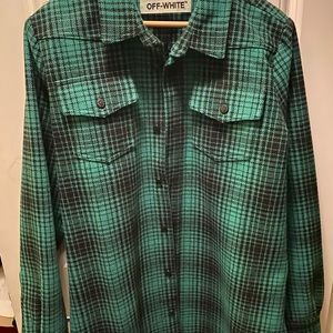 Off white emerald green tartan flannel